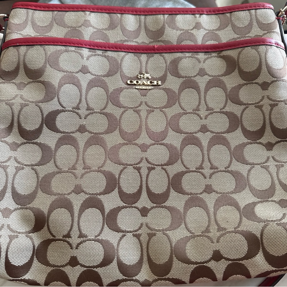 Coach Brown and Red Signature Shoulder Bag